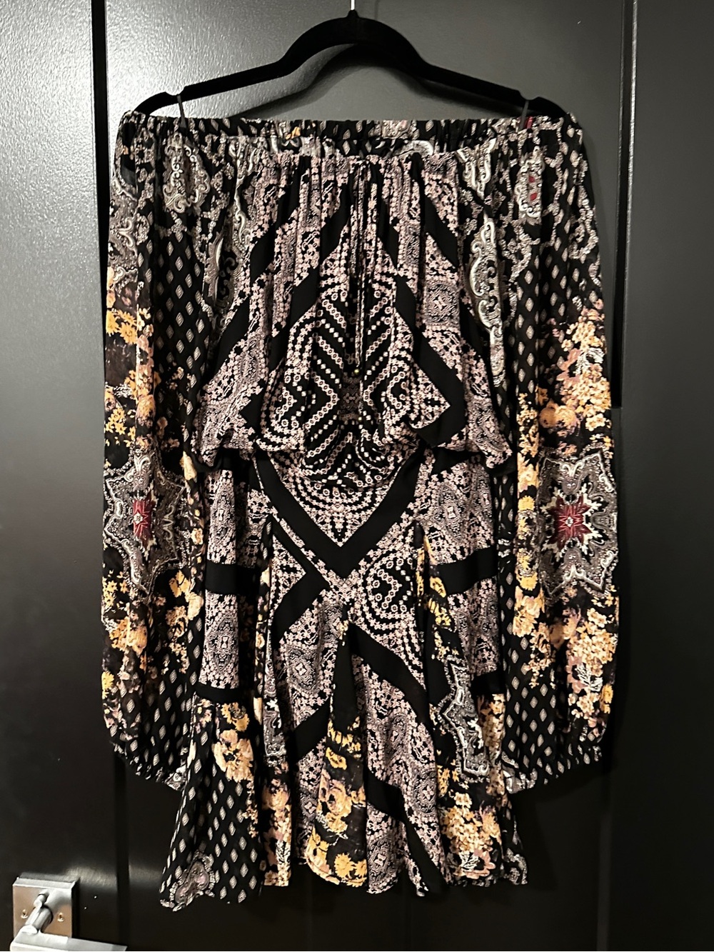 NWT Free People Seven Wonders Black Combo Boho Open Back Mini Dress Small - Picture 4 of 7